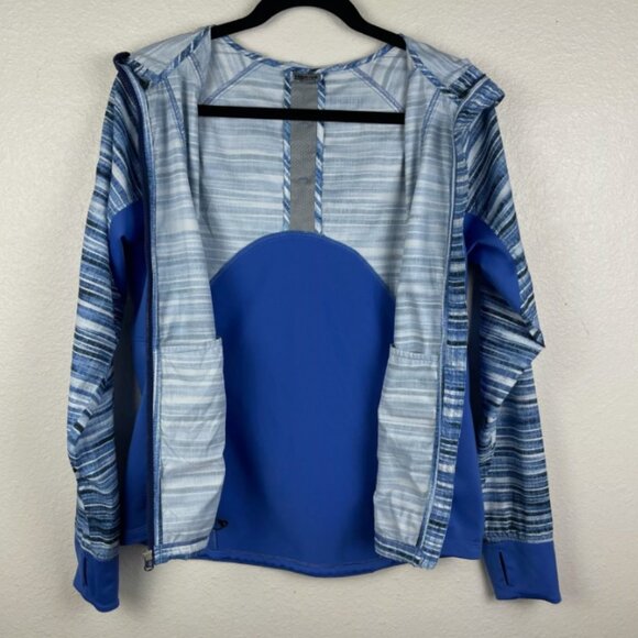 Marmot Muse Jacket Women's‎ M Hooded Full Zip Striped Blue Lavender Wind Breaker - Picture 5 of 14